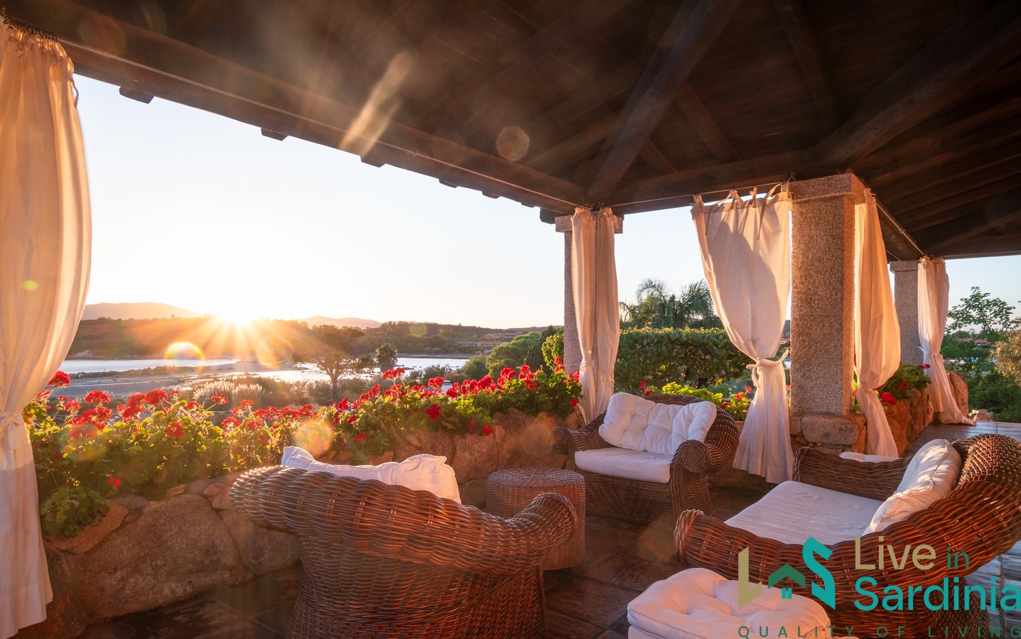 view from a terrace of a sardinia villa during sunset