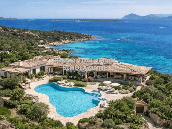 Conceptual image of a luxury villa with pool and panoramic sea views in the Emerald Coast, Sardinia
