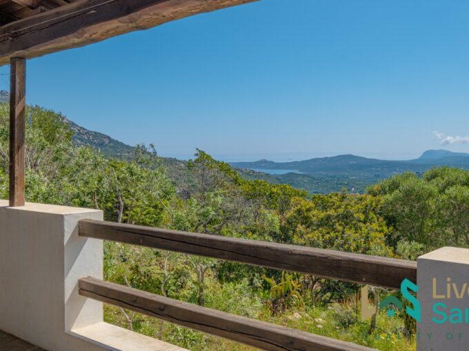 view from a veranda of a sardinia house on the mediterranean vegetation and scenic view on sardinia coastline