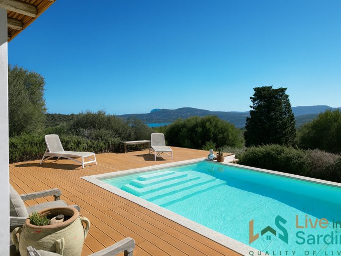 Infinity pool overlooking the Sardinian coastline at luxury villa in Cugnana, Olbia.