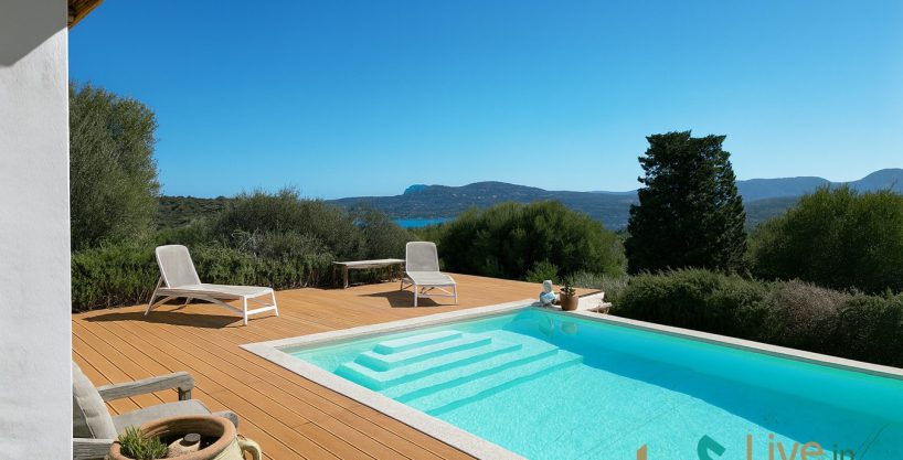 Infinity pool overlooking the Sardinian coastline at luxury villa in Cugnana, Olbia.