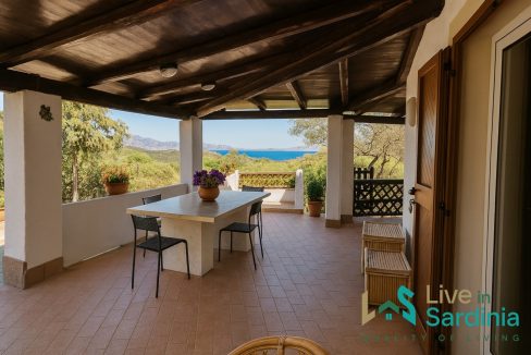 Panoramic terrace overlooking the hills and sea from villa in Cugnana, Olbia.