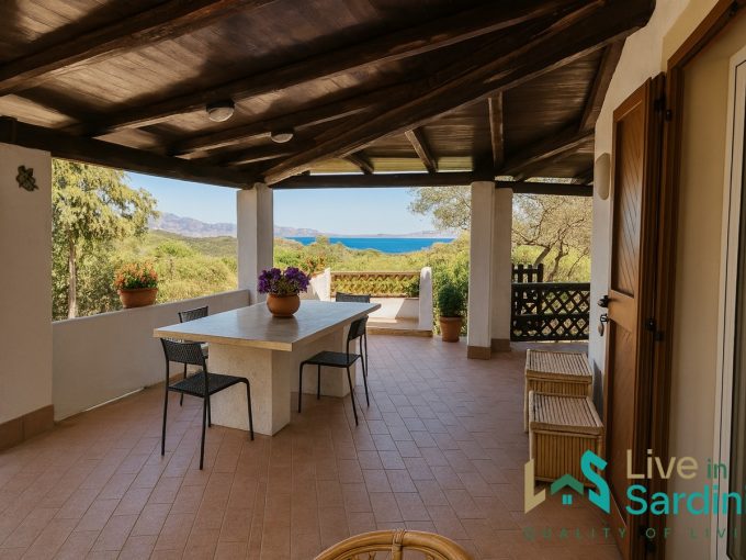 Panoramic terrace overlooking the hills and sea from villa in Cugnana, Olbia.