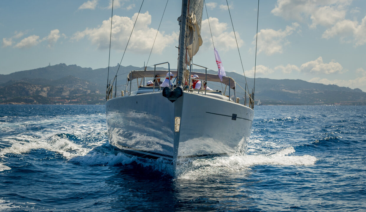 View,On,The,Bow,Of,Sailing,Yacht,While,Cruising,Near Porto Cervo